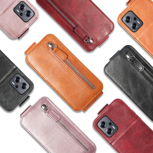 ZTE Blade V40 Pro Zipper Wallet Vertical Flip Leather Phone Case - Gose Gold